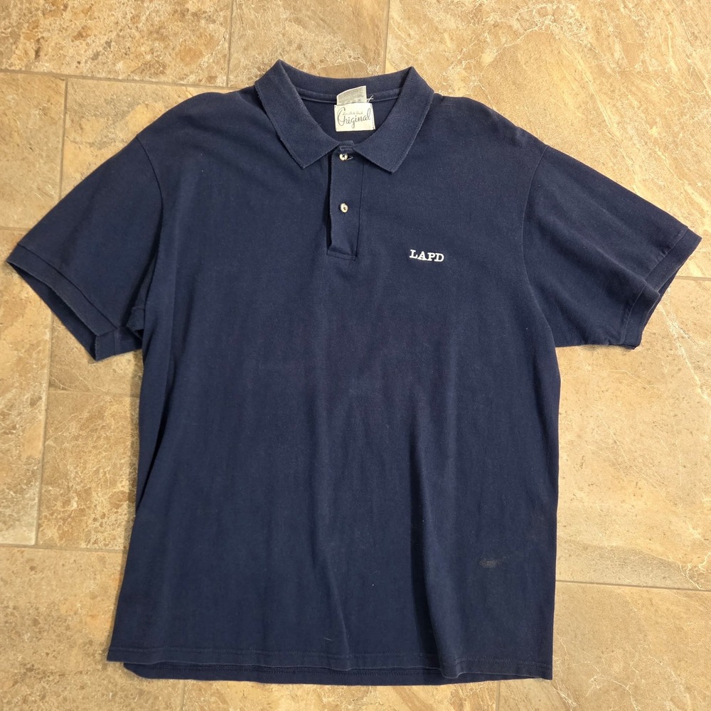 Vintage Lets Talk Trash Original LAPD Polo Shirt Navy Blue Mens Large Cotton